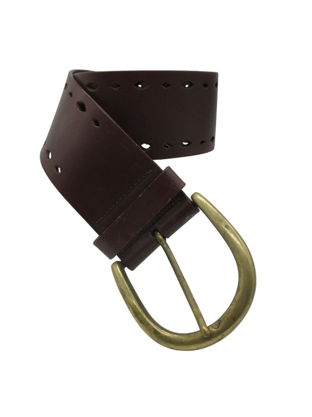 Linea Pelle Leather Belt With Brass Buckle & Cutout Design Brown Small Designer